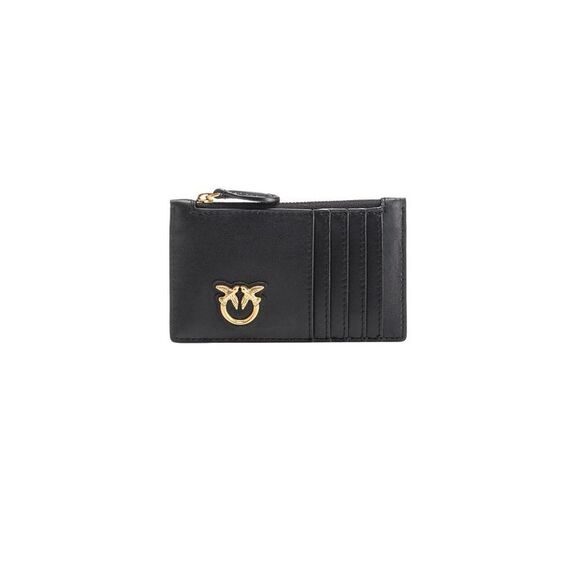 Pinko Love Birds Zip Card Holder Women Black Wallets